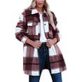 thumbnail image 1 of Yigetop Plaid Jacket for Woman Women's Overcoat Classic Button Down Plaid Printed Winter Fleece Lined Lapel Snow Coat Shirts Outwear with Pockets Jackets for Women Wine S, 1 of 9