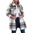 thumbnail image 1 of Yigetop Plaid Jacket for Woman Women's Overcoat Classic Button Down Plaid Printed Winter Fleece Lined Lapel Snow Coat Shirts Outwear with Pockets Jackets for Women Grey 2XL, 1 of 9