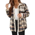 thumbnail image 1 of Yigetop Plaid Jacket for Woman Women's Contrasting Plaid Jacket Casual Lapel Fleece Jacket Button Down Shirts for Women Blue L, 1 of 6