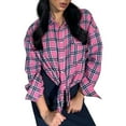 thumbnail image 1 of Yigetop Plaid Shirt Flower Pattern Printed Women's Lapel Neck Casual Cotton and Linen Long Sleeve Shirt Button Down Shirts for Women Hot Pink L, 1 of 7