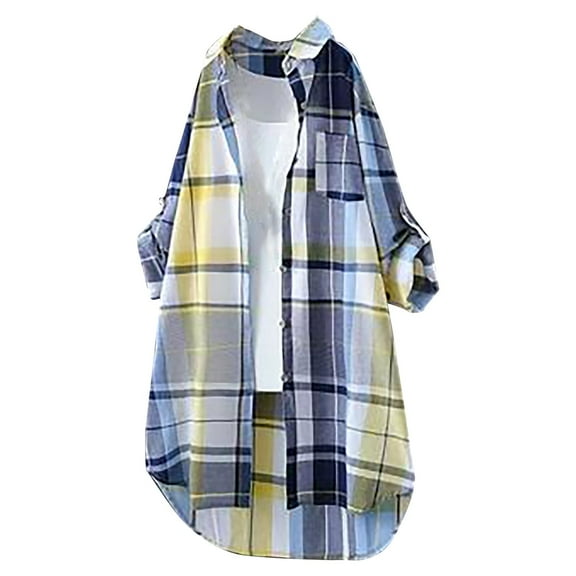 Yigetop Plaid Shirts for Women, Women's Artistic Retro Cotton Linen Shirt Solid Color Short Sleeved Doll Neck Loose Casual T Shirt Top Womens Button Down Shirt Yellow2 M