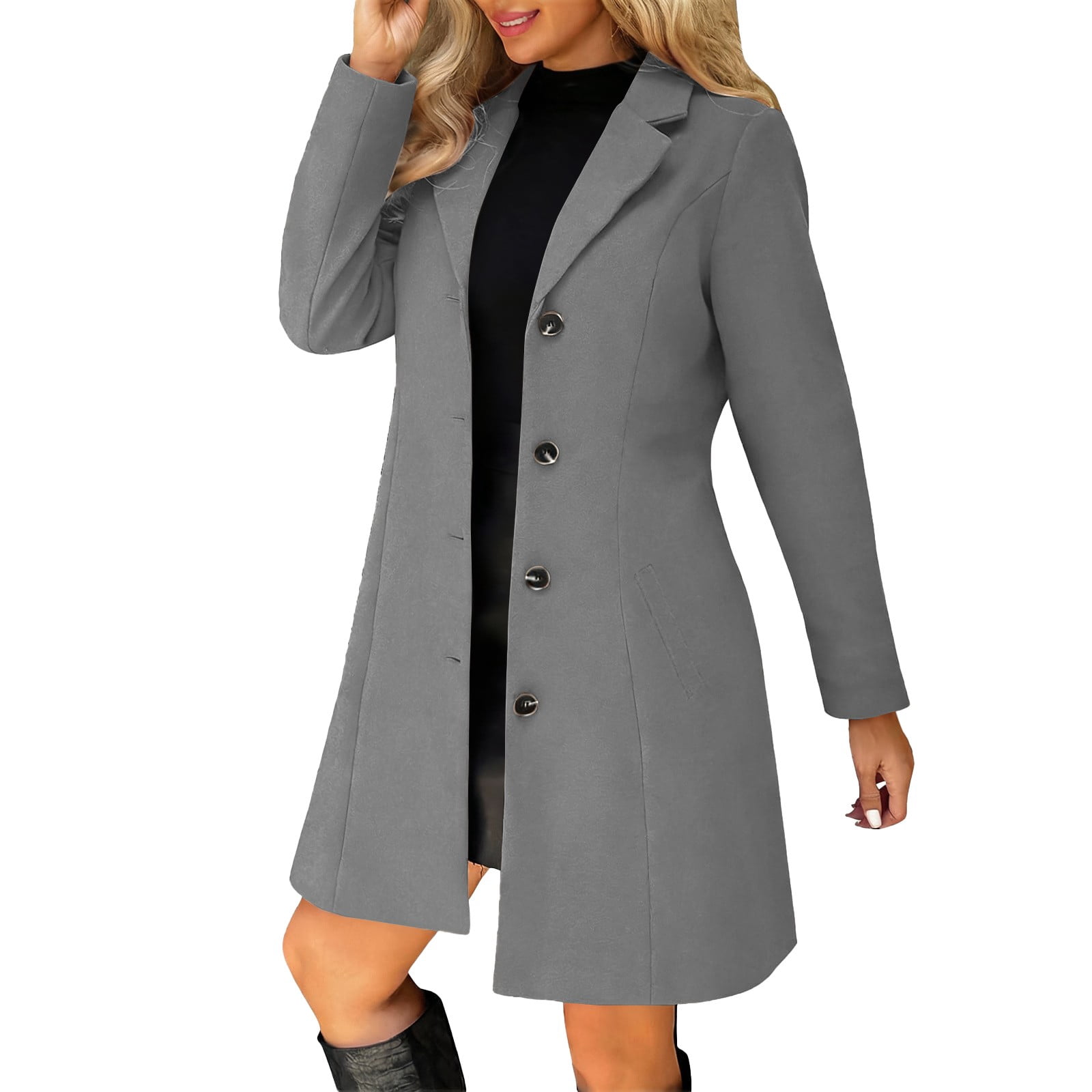 winter ladies dress coats Yigetop Plus Size Womens Coat Coats for Women Wool Blend Thicken Stand  Collar Single Breasted Trench Coat Fashion A Line Fall Winter Jackets  Womens Dress Coats Winter Grey 3XL