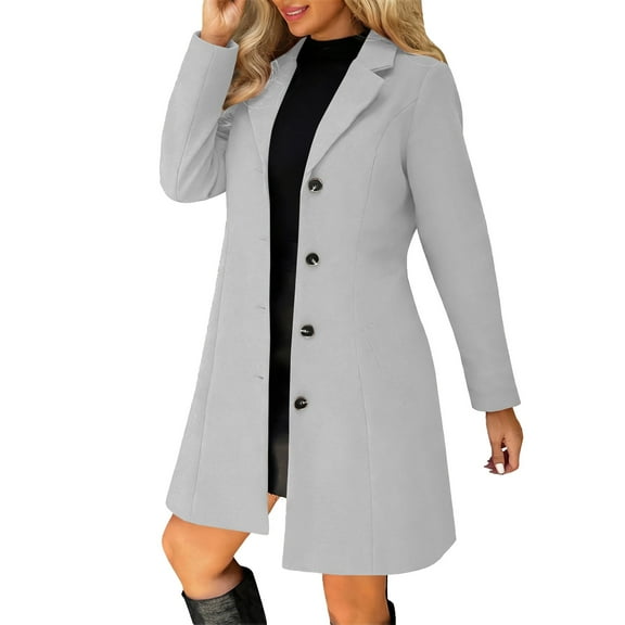 Yigetop Plus Size Womens Coat Coats for Women Wool Blend Thicken Stand Collar Single Breasted Trench Coat Fashion A Line Fall Winter Jackets Womens Dress Coats Winter White L