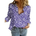 thumbnail image 1 of Yigetop Polka Dot Tops for Women, Women's Casual V Neck Floral Print Roll Up Long Sleeve Chiffon Button Down Blouses Top Shirts Chiffon Blouses for Women Purple XL, 1 of 5