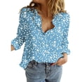 thumbnail image 1 of Yigetop Polka Dot Tops for Women, Women's Casual V Neck Floral Print Roll Up Long Sleeve Chiffon Button Down Blouses Top Shirts Chiffon Blouses for Women Sky Blue S, 1 of 5