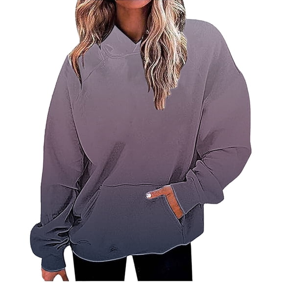 Yigetop Pull Over Sweatshirt for Womens, Women Oversized Hoodies Casual Long Sleeve Loose Fashion Pockets Pullover Tops Gradient Printed Sweatshirts Hooded Sweatshirt Women Grey XL