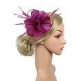 thumbnail image 1 of Yigetop Purple Feather Fascinators Womens Flower Derby Hat for Cocktail Ball Wedding Headband Hot Sale Hairband, 1 of 4