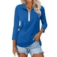 thumbnail image 1 of Yigetop Quarter Zip Pullover Women Women's V Neck 3/4 Sleeve Tops Quarter Zip Collared Shirts Shirts Summer Tees Zip Up Sweaters for Women Blue M, 1 of 4