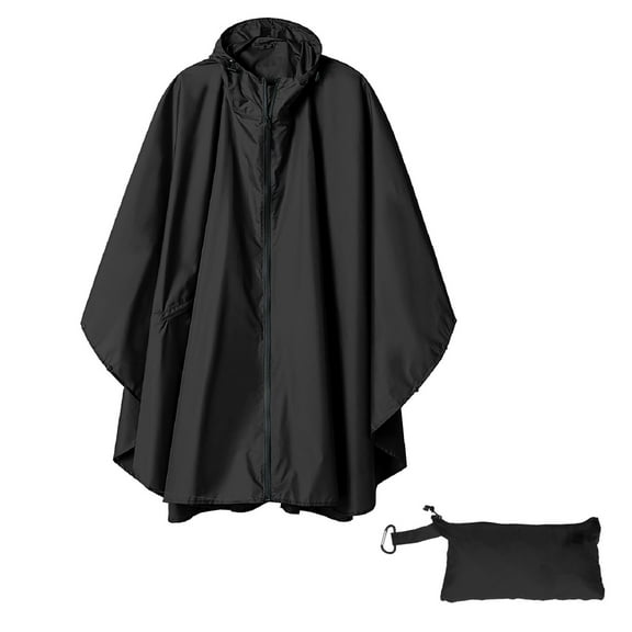 Yigetop Rain Ponchos for Adults Unisex Solid Color Hooded Zippered Poncho Shawl Ponchos for Women Black One Size