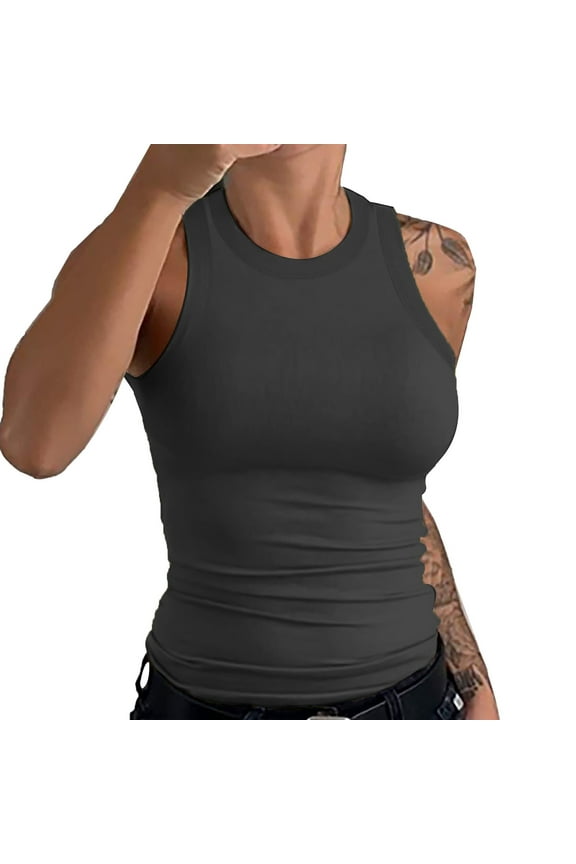 Razor Back Tanks Women, Womens Sleeveless Racerback High Neck Casual Basic Cotton Ribbed Tank Top Sleeveless Tops for Women Grey S