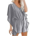 thumbnail image 1 of Yigetop Romper Dresses for Women! Womens V Neck Beach Romper Ruffle Layered Waisted Shorts Jumpsuit Summer Trendy Jumpsuits Jumpsuits for Women Dressy Grey S, 1 of 6