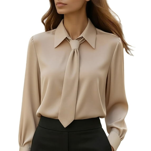 Yigetop Satin Shirts for Women, Womens Tops Long Sleeve Satin Button Down Shirts Casual Business Blouses Fall Clothes Dressy Blouses for Women Khaki XL