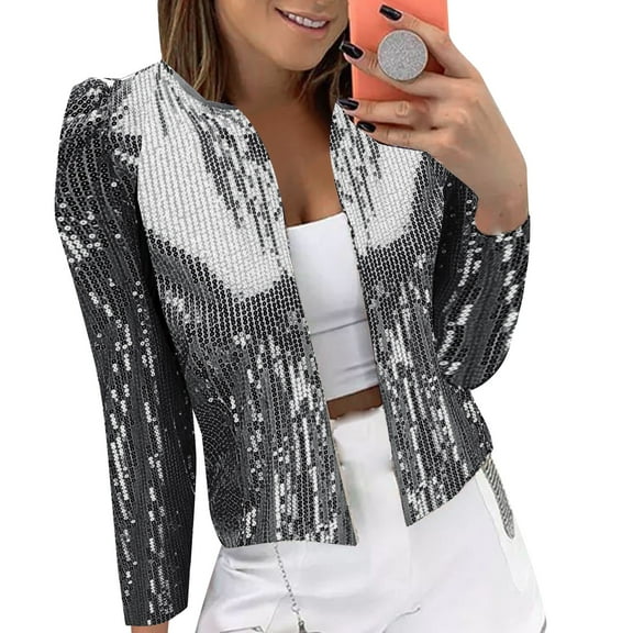 Yigetop Sequin Blazer for Women Women's Casual Fashion Sequin Bead Sparkling Suit Cardigan Jacket Metallic Jacket Women Black XL