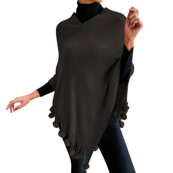 Yigetop Shawl Wraps for Women Womens Solid Color Frayed Pullover Fringed Shawl Sweater Cape Fashion Coat Poncho Sweater Women Black S
