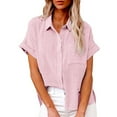 thumbnail image 1 of Yigetop Short Sleeve Button Down Women Fashion Women's Solid Linen Casual Loose Short Sleeve Button Shirt Womens Button Down Shirt B 2XL, 1 of 5