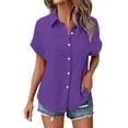 thumbnail image 1 of Yigetop Short Sleeve Button Down Women, Ladies' Casual Double Layer Wrinkled Short Sleeved Solid Color Cardigan Button Down Shirts for Women Purple S, 1 of 8