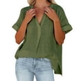thumbnail image 1 of Yigetop Short Sleeve Button Down Women Women's Short Sleeved Thin V Neck Pullover Shirt Loose Shirt Top Womens Short Sleeve Button Down Shirts Green M, 1 of 4