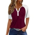 thumbnail image 1 of Yigetop Short Sleeve Henley Shirts for Women, Womens Fashion Short Sleeve Tops Basic Tunic T Shirts Casual Button Down Half Sleeve Blouses Tshirts Shirts for Women Wine 2XL, 1 of 5