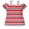 thumbnail image 1 of Yigetop off Shoulder Tops for Women! Fashion Vacation and Casual Contrasting Color Striped Printed Suspender off Shoulder Short Sleeved T Shirt Summer Tops Red 2XL, 1 of 5