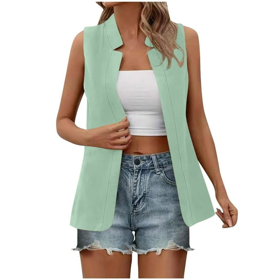 Yigetop Sleeveless Cardigans for Women! Women's Sleeveless Jackets Cardigan Waistcoat Work Vest Tops Long Vest for Women Sleeveless Green2 4XL