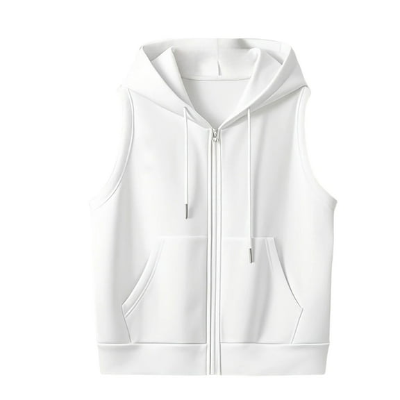 Yigetop Sleeveless Hoodies for Women, Women's Vest Women's Leisure Loose and Versatile Thin Sleeveless Cardigan Zipper Sweater Sleeveless Hooded Tank Top Women White S