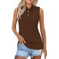 thumbnail image 1 of Yigetop Sleeveless Polo Shirts for Women, Shirts for Women 2025 Summer Button Down Collared Sleeveless Tops Business Work Casual Basic Blouses Golf Shirts for Woman Brown 3XL, 1 of 6