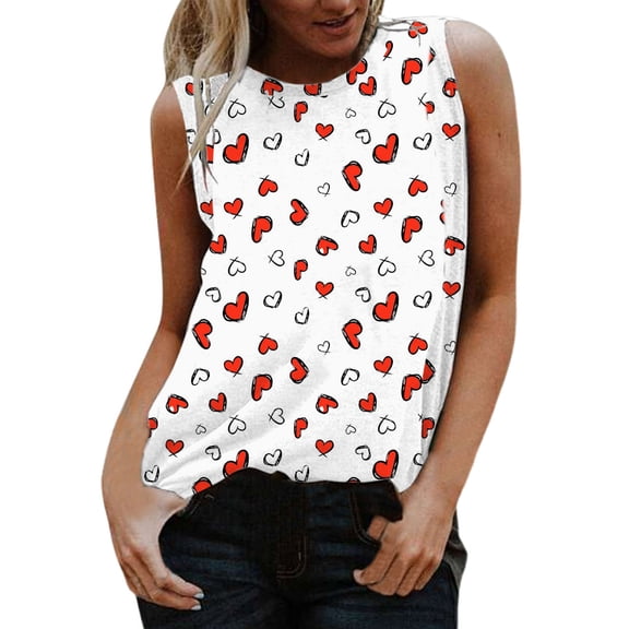 Yigetop Sleeveless Tops for Women, T Women's Sleeveless Tee Vest Shirt Casual Round Printed Blouse Casual Tank Shirt Tops Neck Vest Women's Tanks & Womens Summer Tops Watermelon Red 2XL