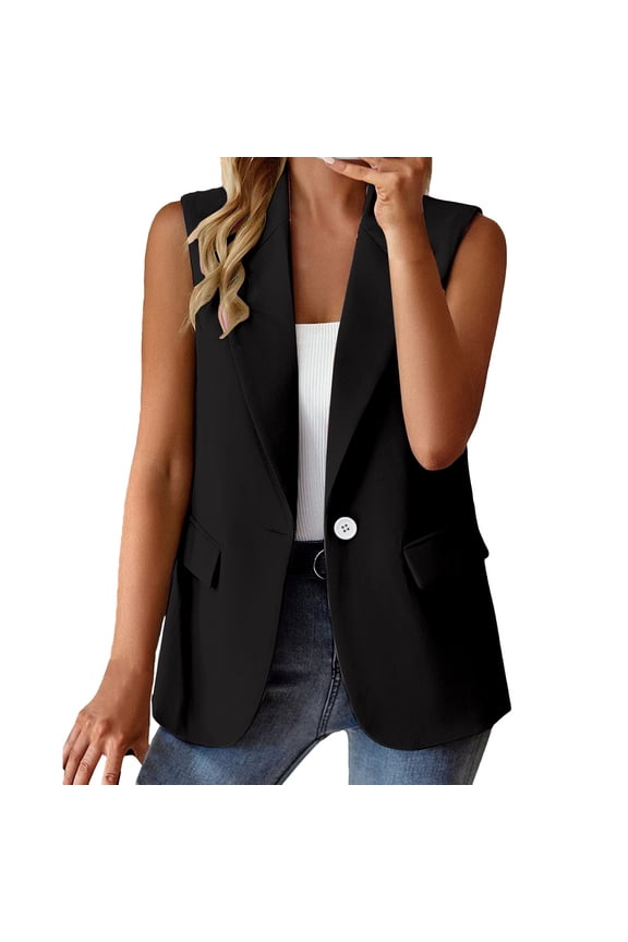 Sleeveless Vest for Women, Women's Summer Sleeveless Vest Tops Lightweight Fully-Lined Fashion Casual Work office Blazers with Pockets Chalecos De Mujer De Vestir Black XL