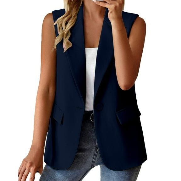 Yigetop Sleeveless Vest for Women, Women's Summer Sleeveless Vest Tops Lightweight Fully-Lined Fashion Casual Work office Blazers with Pockets Chalecos De Mujer De Vestir Navy 3XL