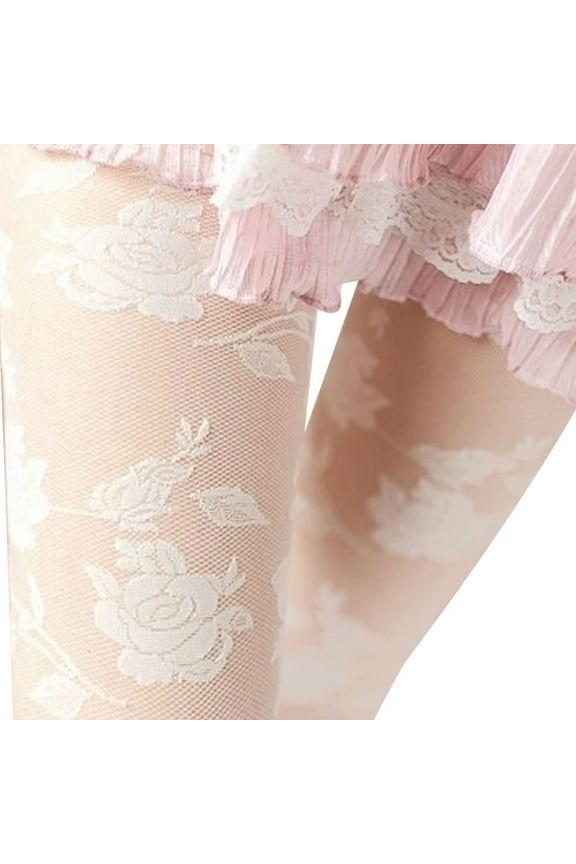 Socks for Women Womens Rose Pattern Sheer Tights High Waist Pantyhose Cute Transparent Thigh High Stockings Nylon Thin Long Socks Sheer Stockings for Women White One Size