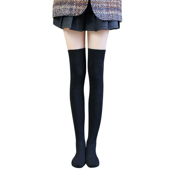 Yigetop Socks for Women Women's Thickened Warm Knee Socks Thick Socks Thigh High Tube Plush Stockings Boot Socks for Women Black One Size