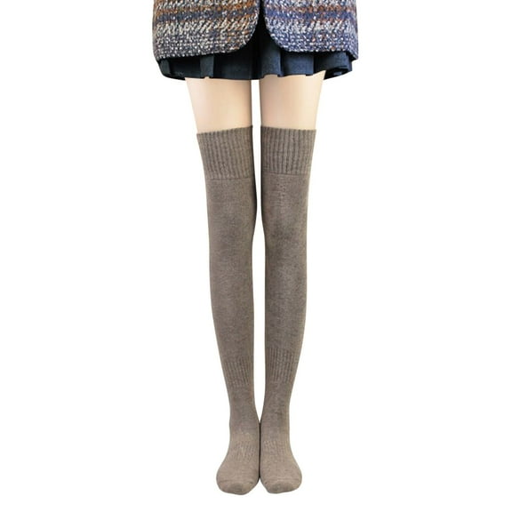 Yigetop Socks for Women Women's Thickened Warm Knee Socks Thick Socks Thigh High Tube Plush Stockings Boot Socks for Women Khaki One Size