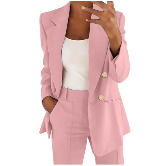 Yigetop Spring Blazer Women 2025 Women's Casual Solid Color Suit Jacket Lapel Keep Warm and Slim Loose Long Sleeve Fashion Cardigan Coat Blazer Dress for Women Pink XL