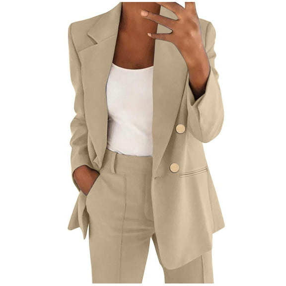 Yigetop Spring Blazer Women 2025 Women's Casual Solid Color Suit Jacket Lapel Keep Warm and Slim Loose Long Sleeve Fashion Cardigan Coat Blazer Dress for Women Yellow 2XL