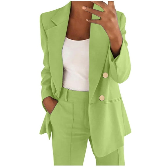 Yigetop Spring Blazer Women 2025 Women's Casual Solid Color Suit Jacket Lapel Keep Warm and Slim Loose Long Sleeve Fashion Cardigan Coat Blazer Dress for Women Green 2XL