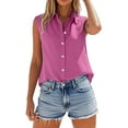 thumbnail image 1 of Yigetop Spring Work Clothes for Women 2025, Cotton Linen Shirts for Women Sleeveless Collared Tops Button Up Blouses Work Shirts Casual Summer Tshirt Sleeveless Blouses for Women Watermelon Red XL, 1 of 8