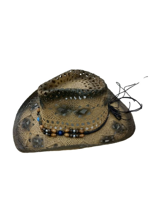 Straw Hats for Women Adult Casual Outdoors Summer Cowboy Straw Cap Light Sunshade Jazz Beach Hat Cap Western Hats for Women Black One Size