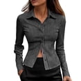 thumbnail image 1 of Yigetop Striped Long Sleeve Shirt Women Women's Long Sleeve Striped Fitted Button Down Shirts Casual Elegant Top Collared Dress Blouse Tops Womens Button Down Blouse Black L, 1 of 5