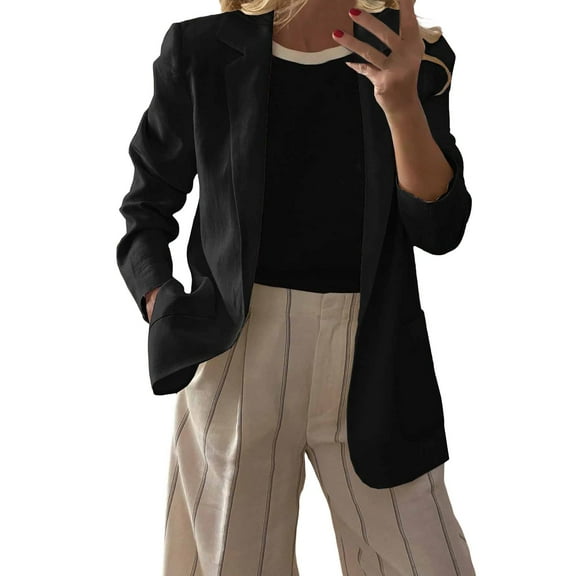 Yigetop Suit Jackets for Women, Turn Down Collar Tie Up Women Elegant Lady Long Sleeve with Belt Professional Blazers for Women Black 2XL