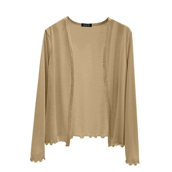 Yigetop Summer Cardigan, Women's Thin Long Sleeved Cardigan for Women Short Styles Sun Clothes Large Size Loose Air Conditioning Shawl Exterior Exterior Cardigans for Women Trendy Khaki M