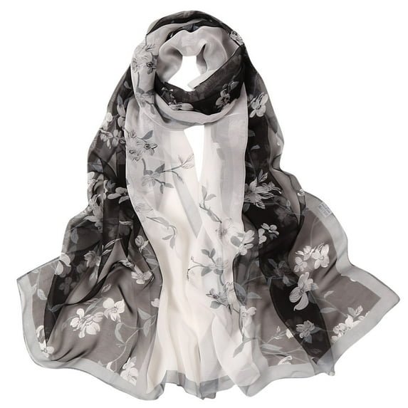 Spring Scarf for Women Lightweight! Yigetop 160*50Cm Women Flower Print Long Soft Wrap Scarf Simulation Silk Shawl Scarves Lightweight Scarf for Women Black One Size