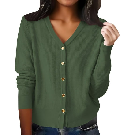 Yigetop Sweater Cardigan Women Women's V Neck Long Sleeved Cardigan Loose Fitting Sweater Knitwear Button Down Cardigans for Women Green L