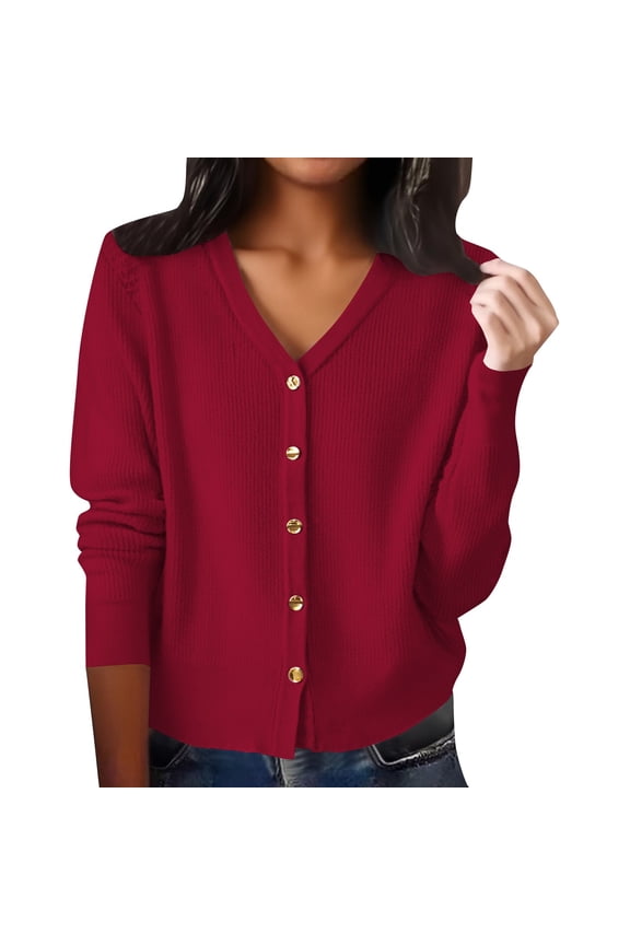 Sweater Cardigan Women Women's V Neck Long Sleeved Cardigan Loose Fitting Sweater Knitwear Button Down Cardigans for Women Red L