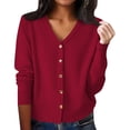 thumbnail image 1 of Yigetop Sweater Cardigan Women Women's V Neck Long Sleeved Cardigan Loose Fitting Sweater Knitwear Button Down Cardigans for Women Red M, 1 of 2