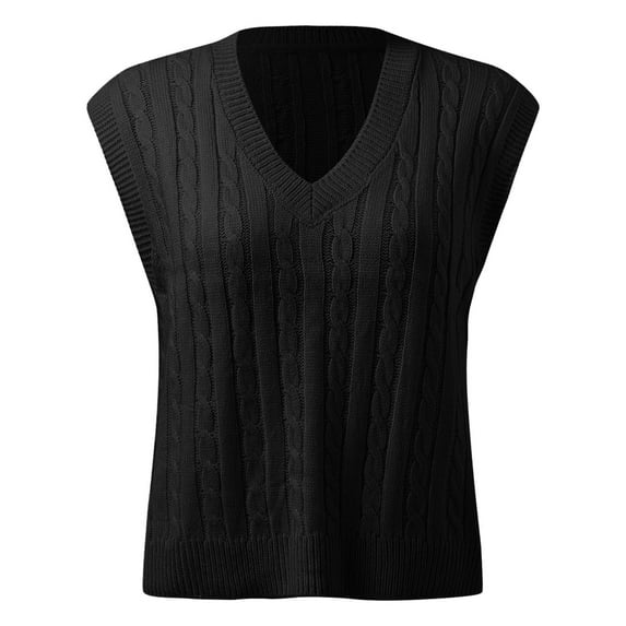Yigetop Sweater Vest Women Women Casual Print Sleeveless V Neck Ribbed Knit Split Pullover Sweater Vest Blouse Women's Sweater Vests Black 2XL