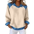 thumbnail image 1 of Yigetop Sweater with Denim Collar, Women's Long Sleeve Denim Patchwork Tops Casual Lapel Denim Stitching Pullover Sweatshirt Denim Pullover Beige L, 1 of 4