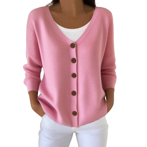 Yigetop Sweaters for Women, Women's Casual Autumn Knitted Cardigan Fall Sweater Cardigans for Women Trendy Pink M