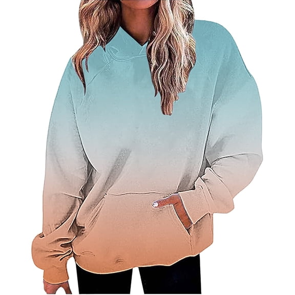 Yigetop Travel Hoodie Women, Women Oversized Hoodies Casual Long Sleeve Loose Fashion Pockets Pullover Tops Gradient Printed Sweatshirts Women Hoodies Pullover Light Blue S