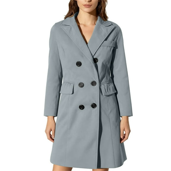 Yigetop Trench Coat Women Women's Trench Coat Classic Lapel Outerwear Coat Mid Long Pea Trench Coat Coats for Women Grey S