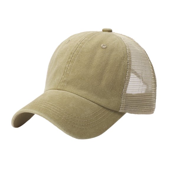 Yigetop Trucker Hat, Unisex Outdoor Cotton High Quality Embroidered Mesh Baseball Caps Adjustable Womens Trucker Hat Khaki One Size